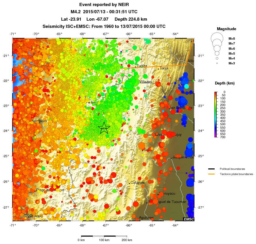 regional depth historical seismicity