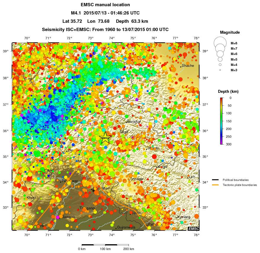 regional depth historical seismicity