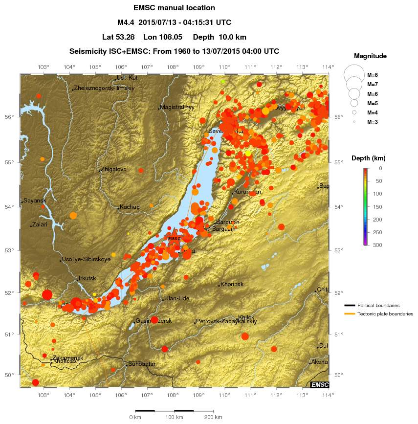 regional depth historical seismicity