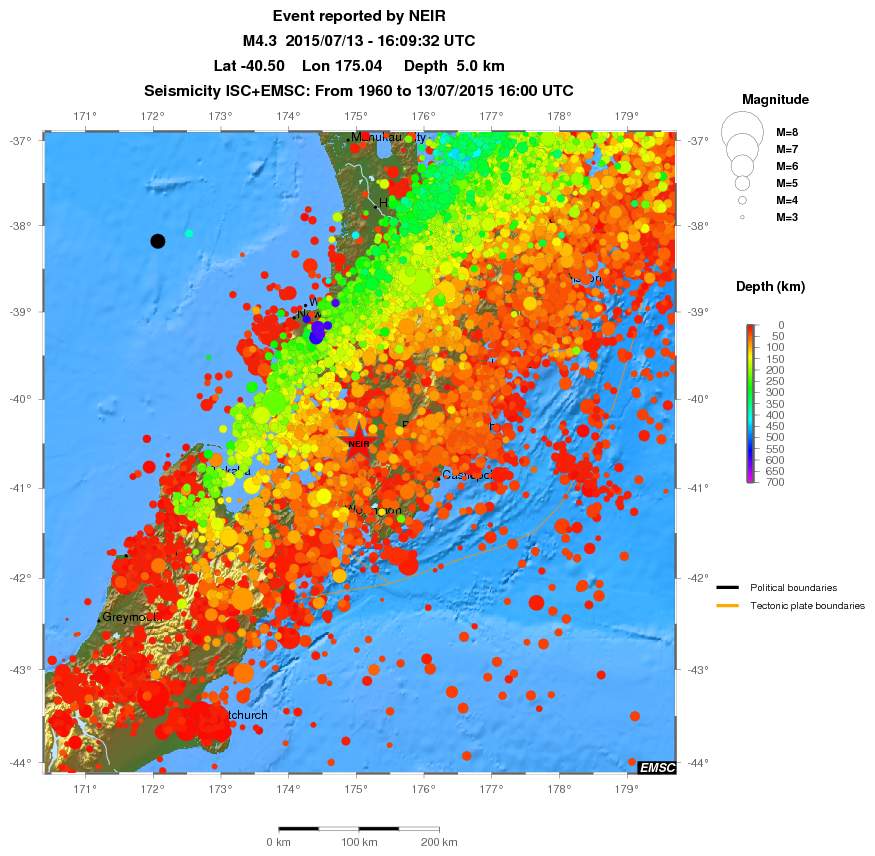 regional depth historical seismicity