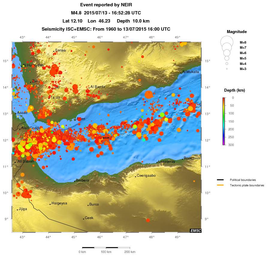 regional depth historical seismicity