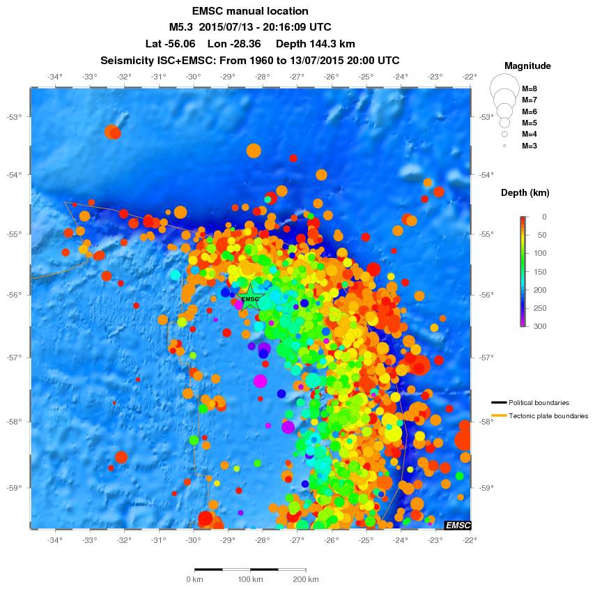 regional depth historical seismicity