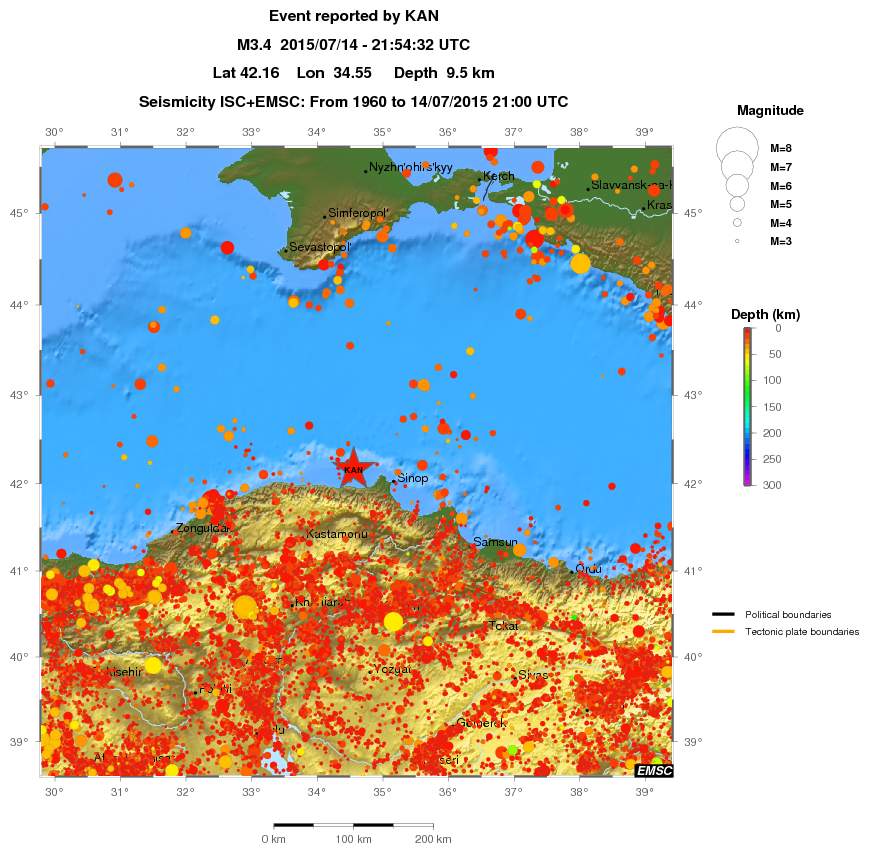 regional depth historical seismicity