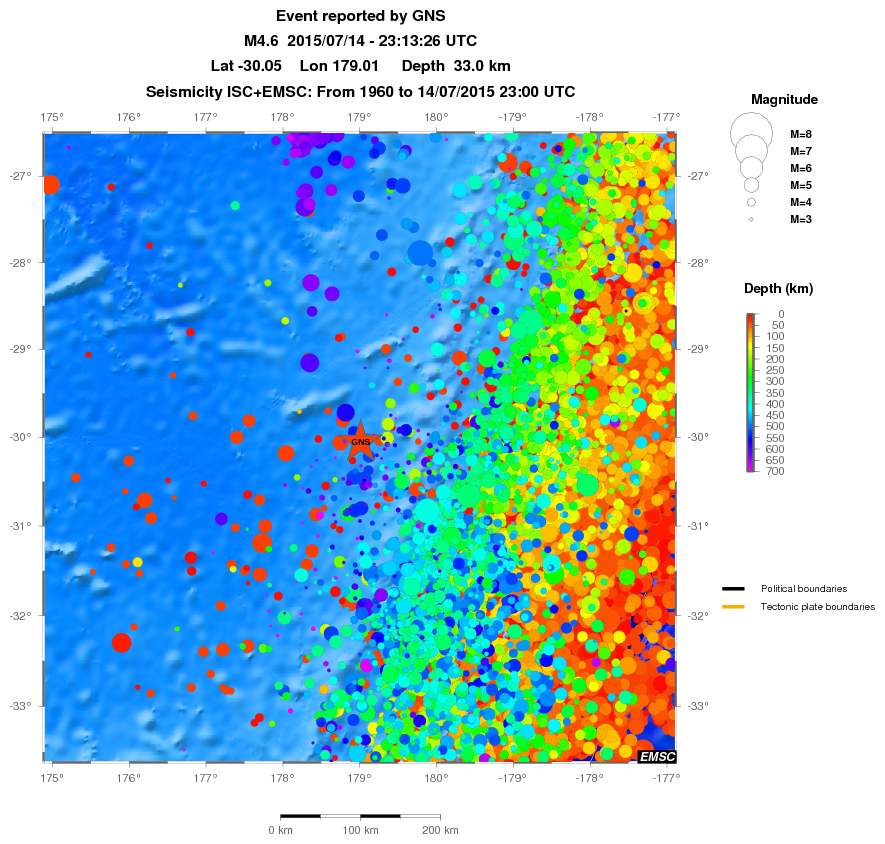 regional depth historical seismicity