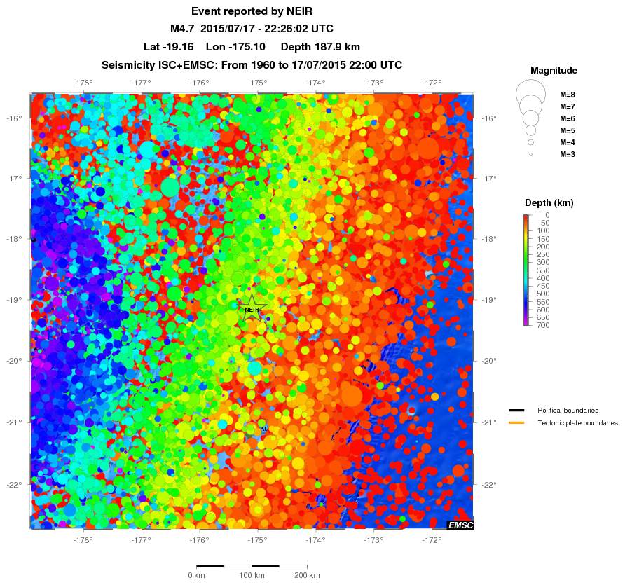 regional depth historical seismicity