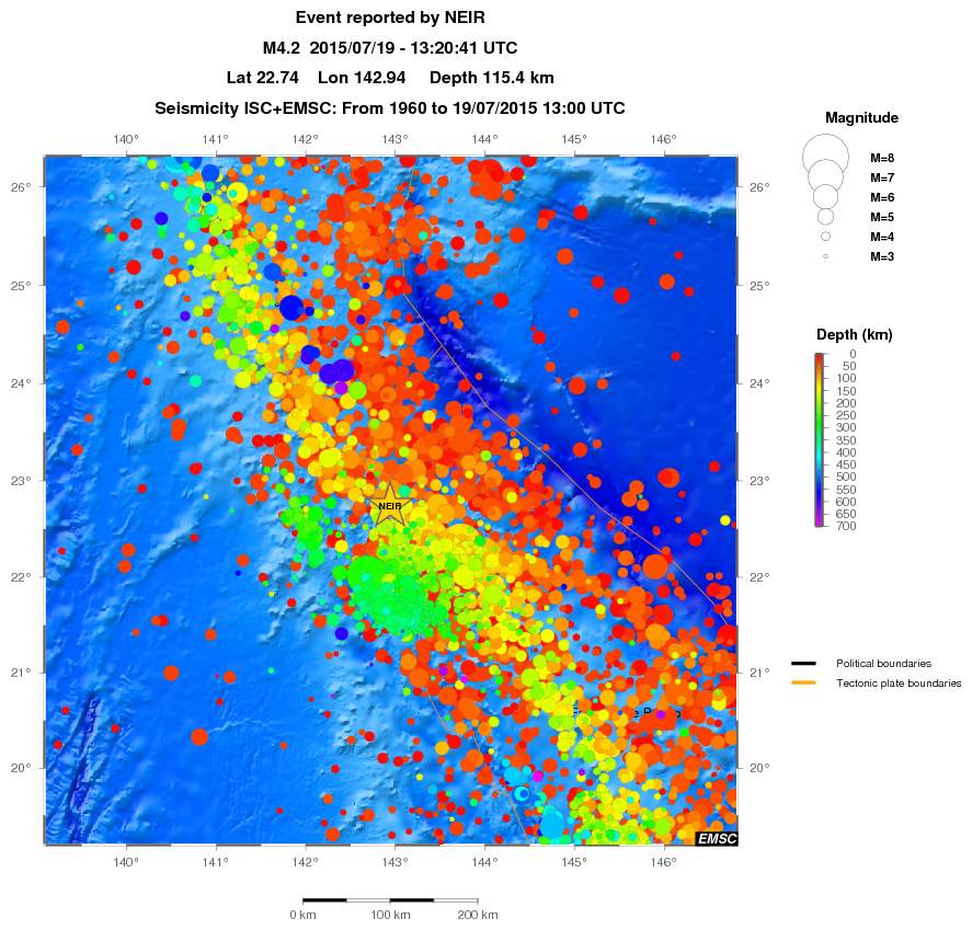 regional depth historical seismicity