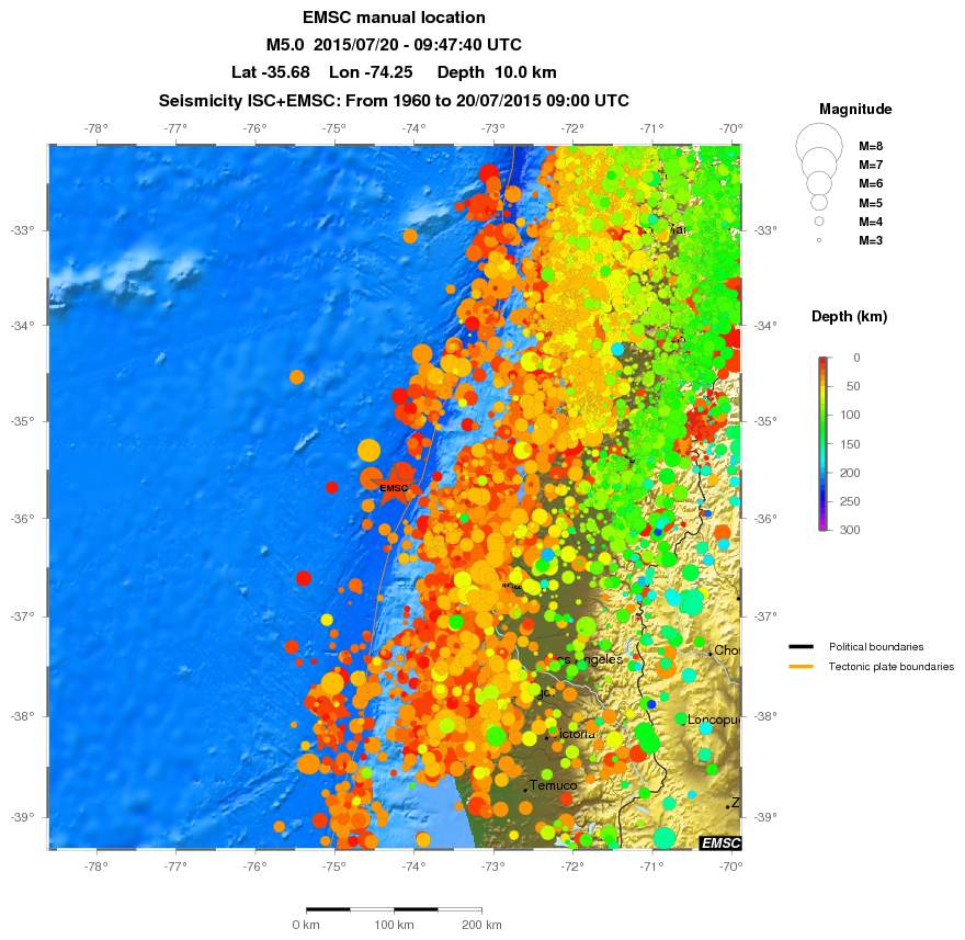 regional depth historical seismicity