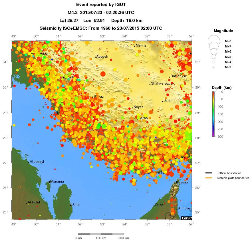 regional depth historical seismicity