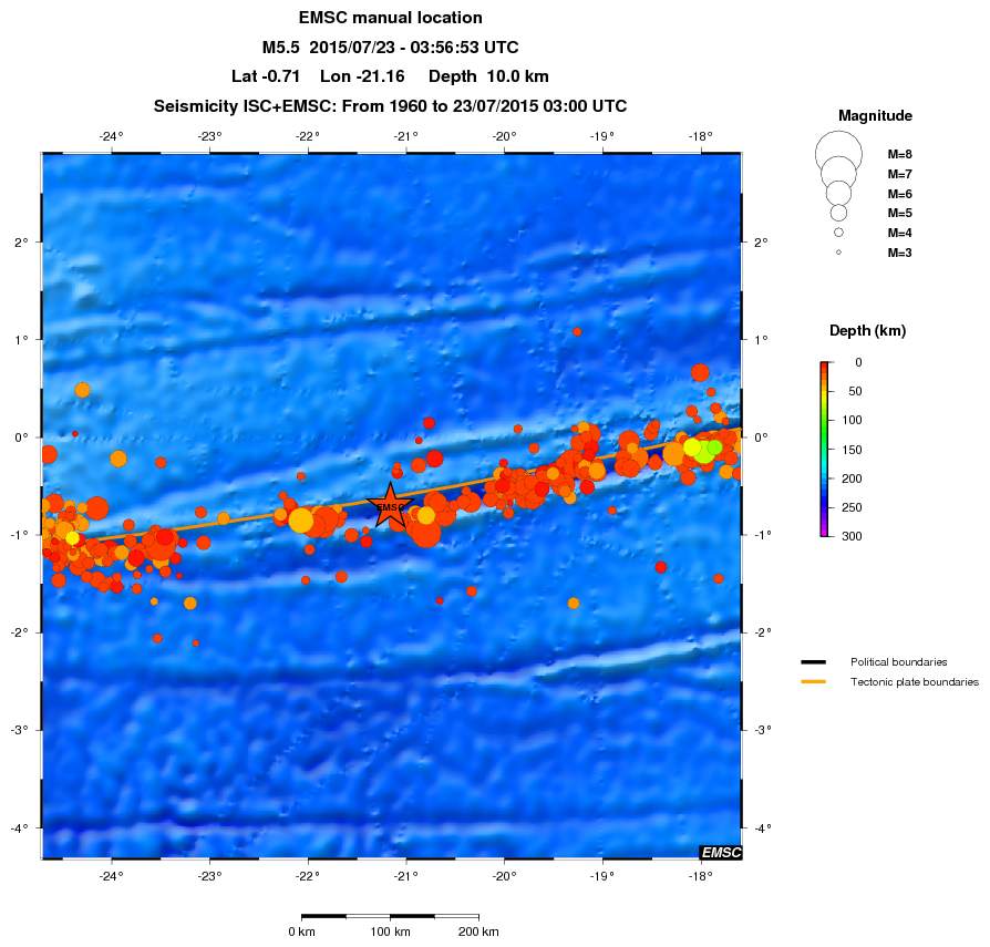 regional depth historical seismicity