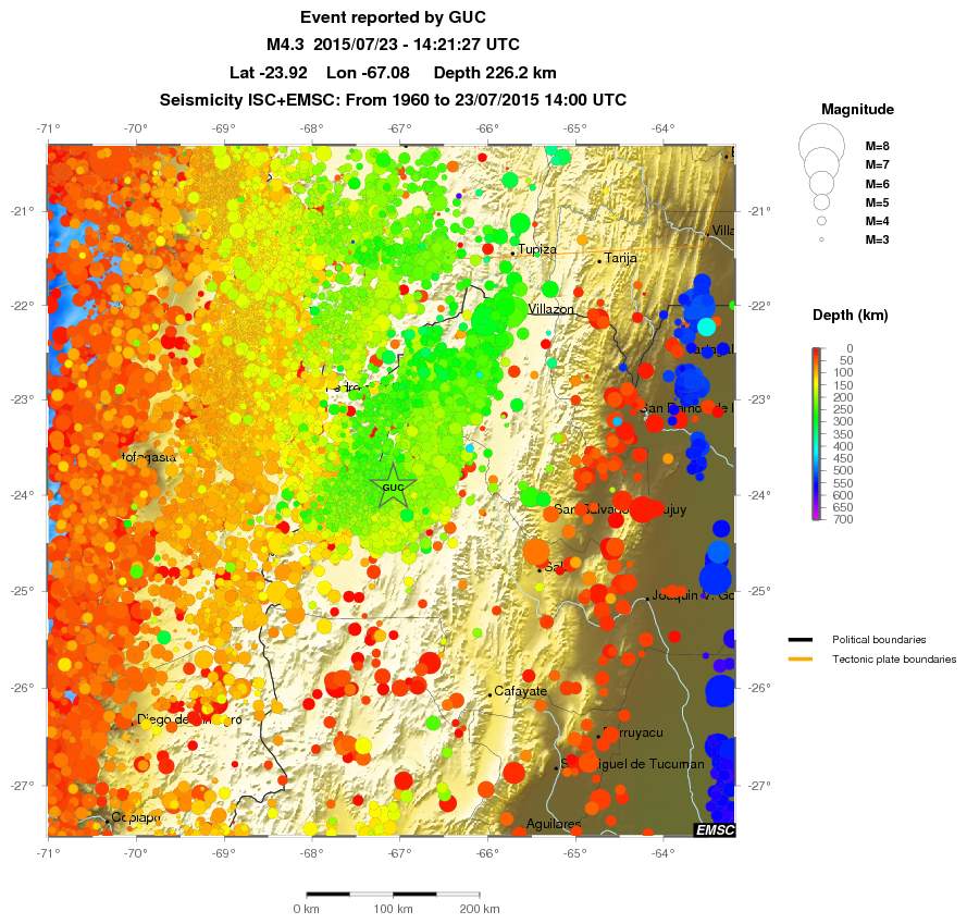 regional depth historical seismicity