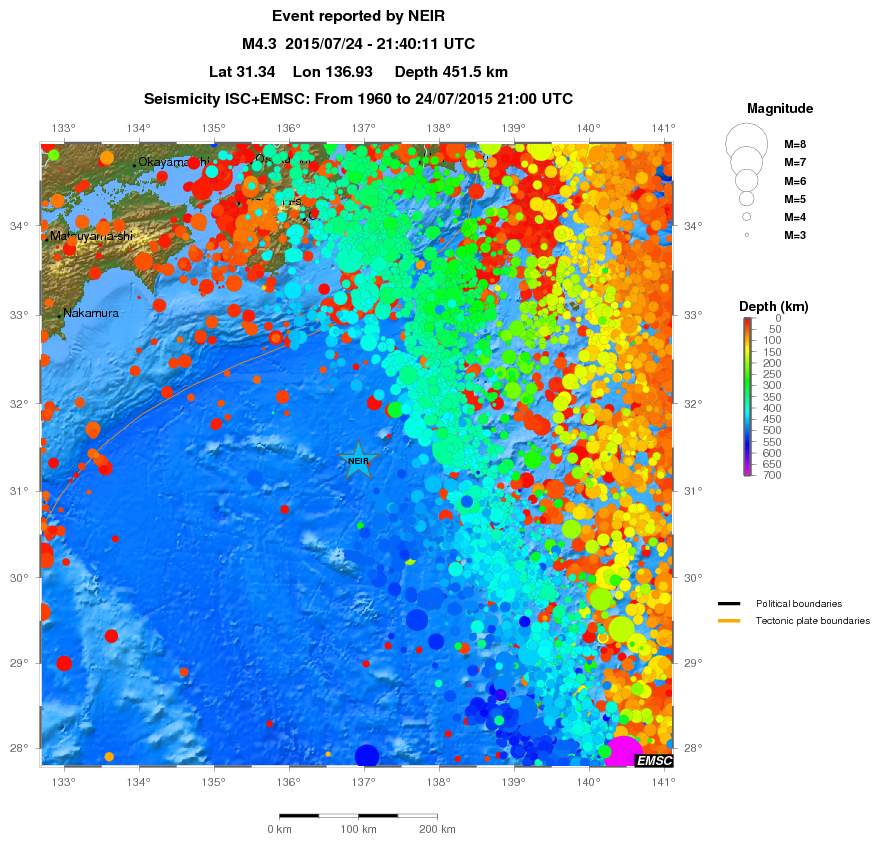 regional depth historical seismicity