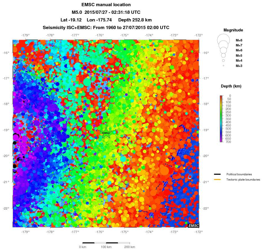 regional depth historical seismicity