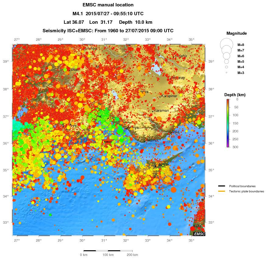regional depth historical seismicity