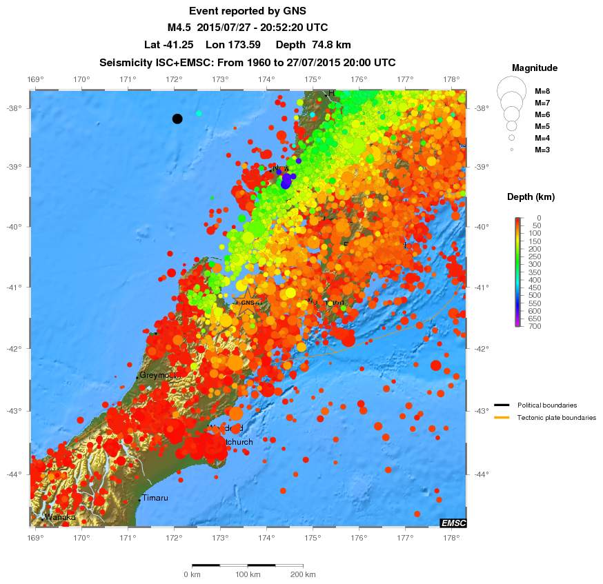 regional depth historical seismicity