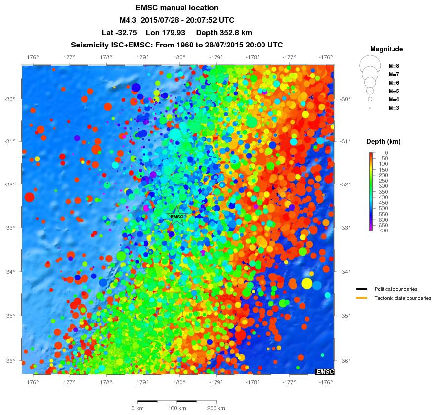regional depth historical seismicity