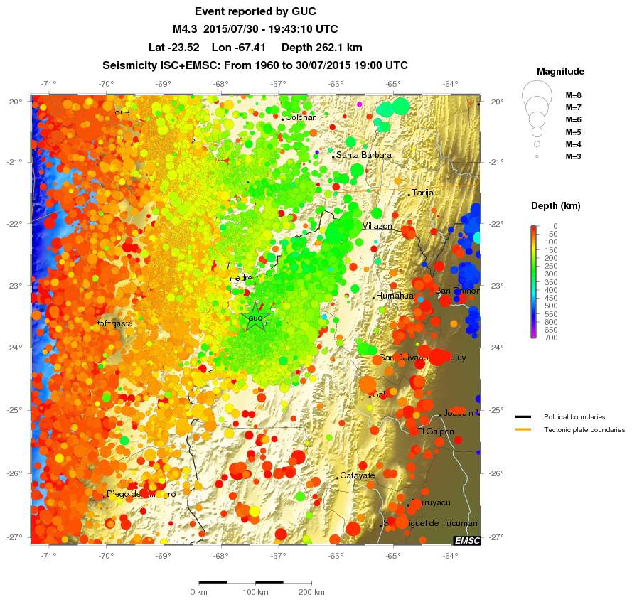 regional depth historical seismicity