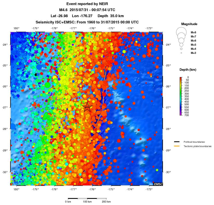 regional depth historical seismicity