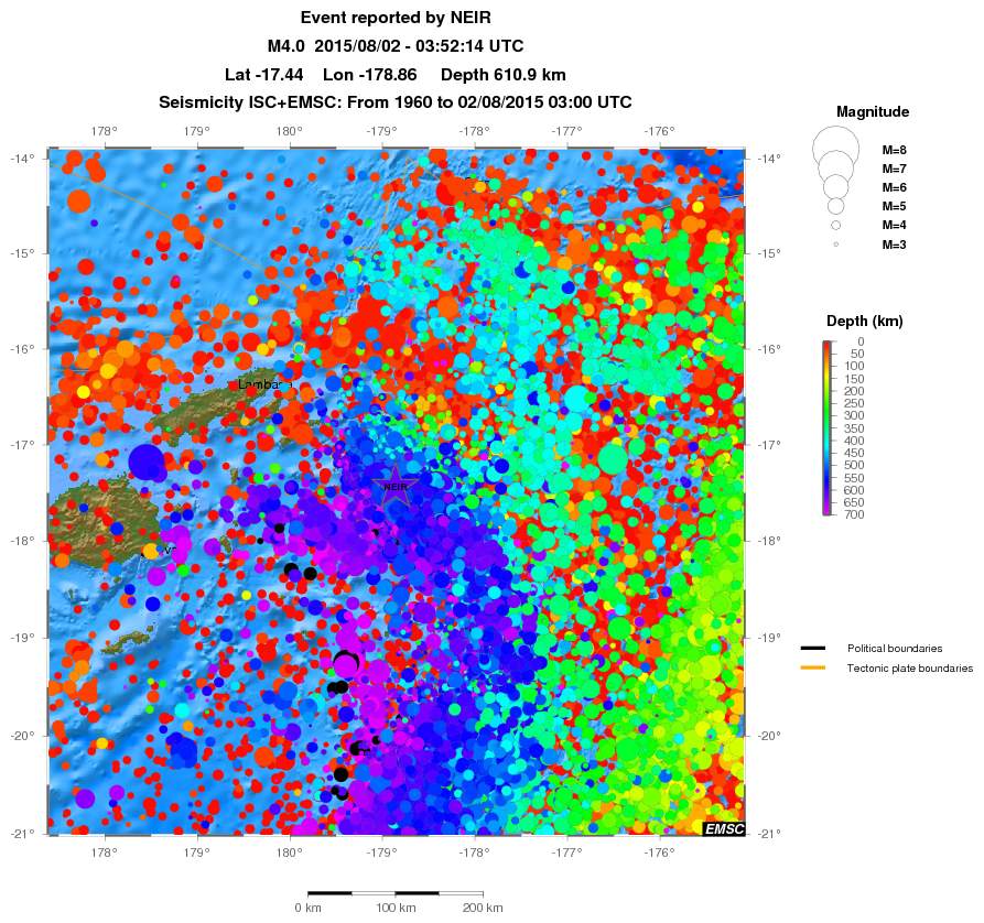 regional depth historical seismicity