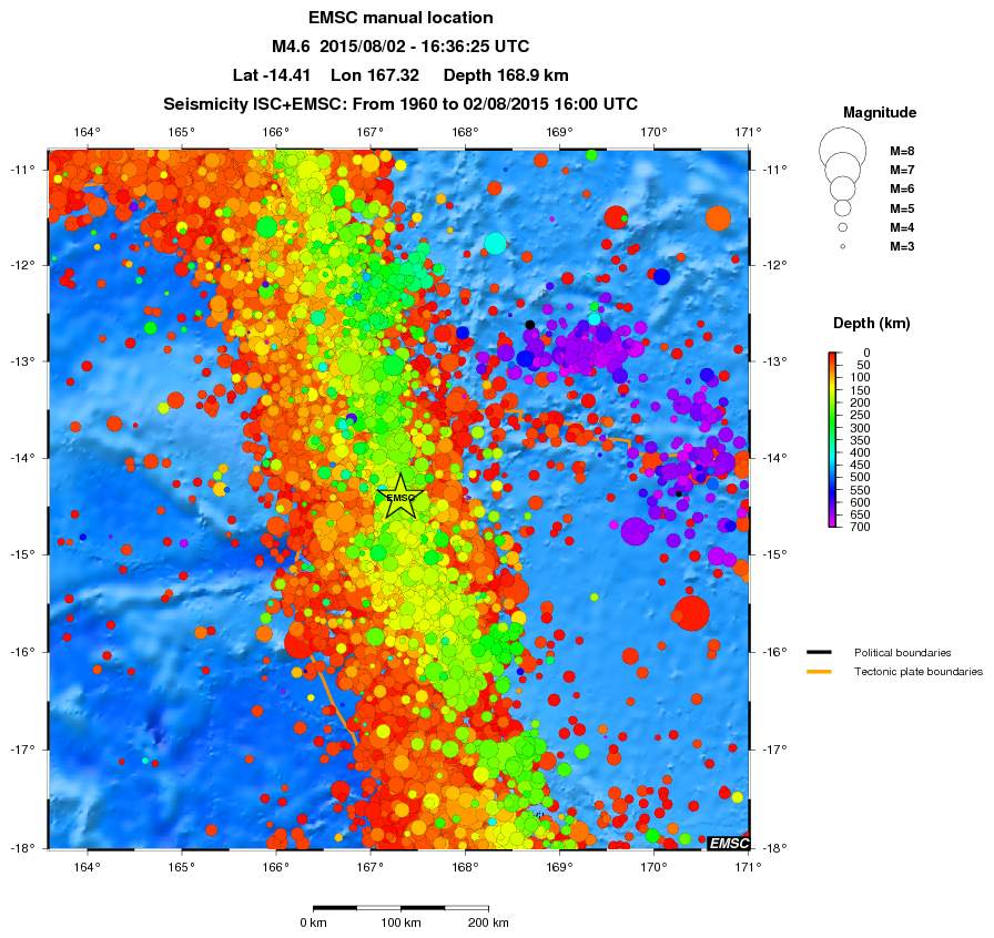 regional depth historical seismicity