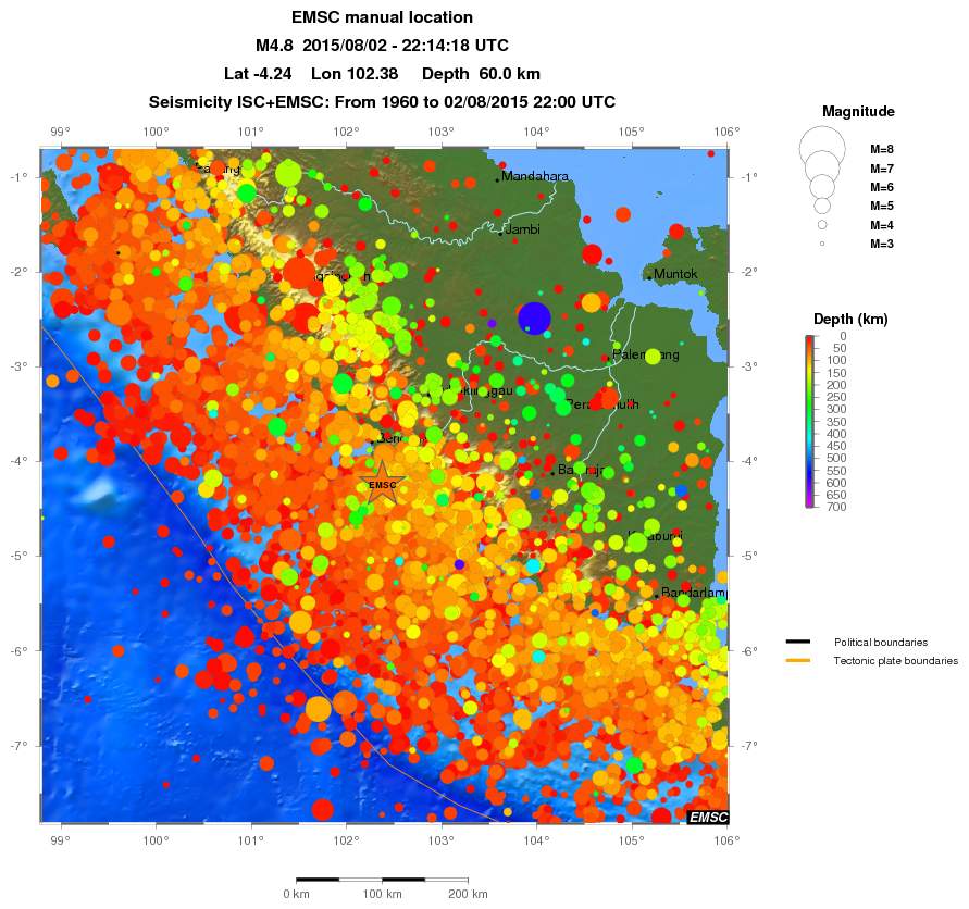 regional depth historical seismicity