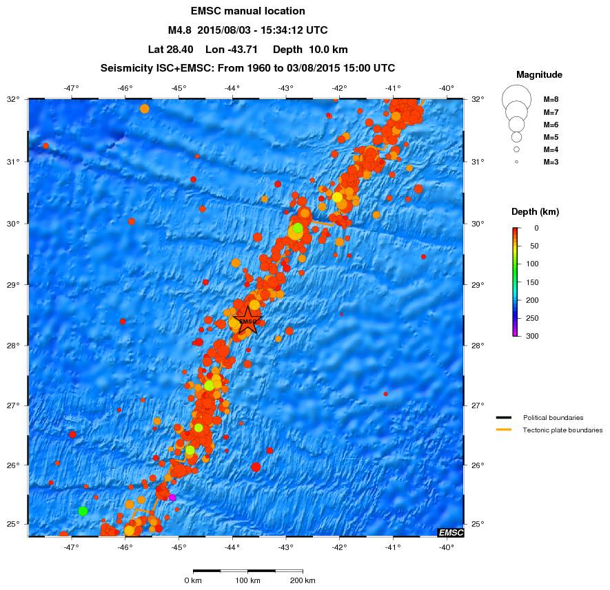 regional depth historical seismicity