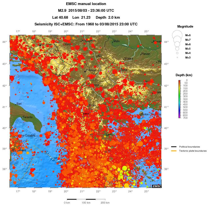 regional depth historical seismicity
