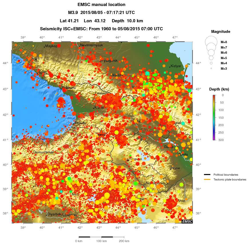 regional depth historical seismicity