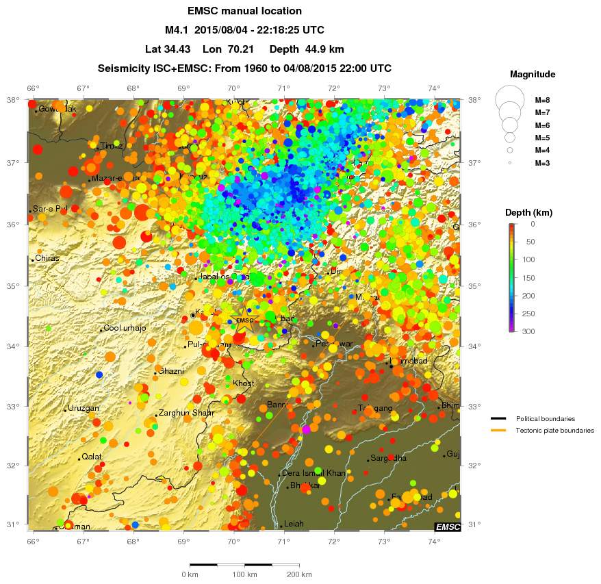 regional depth historical seismicity