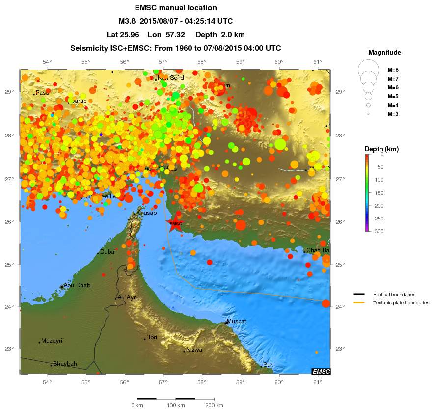 regional depth historical seismicity