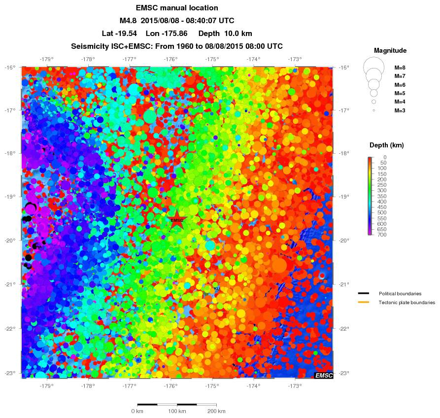 regional depth historical seismicity