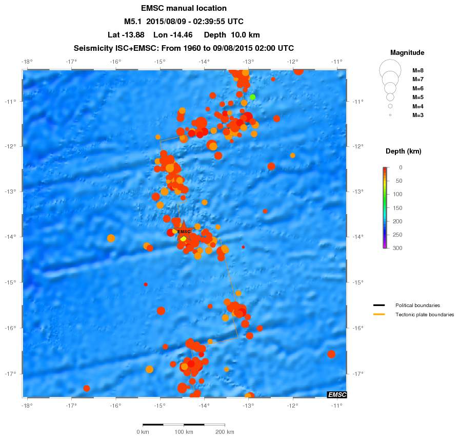 regional depth historical seismicity