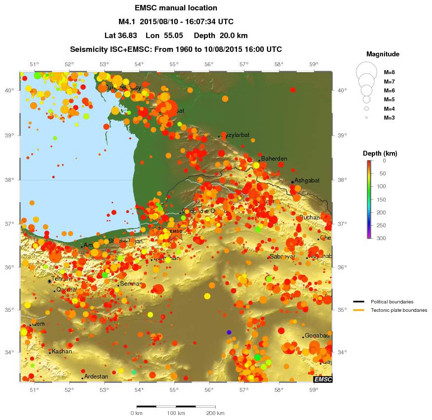 regional depth historical seismicity