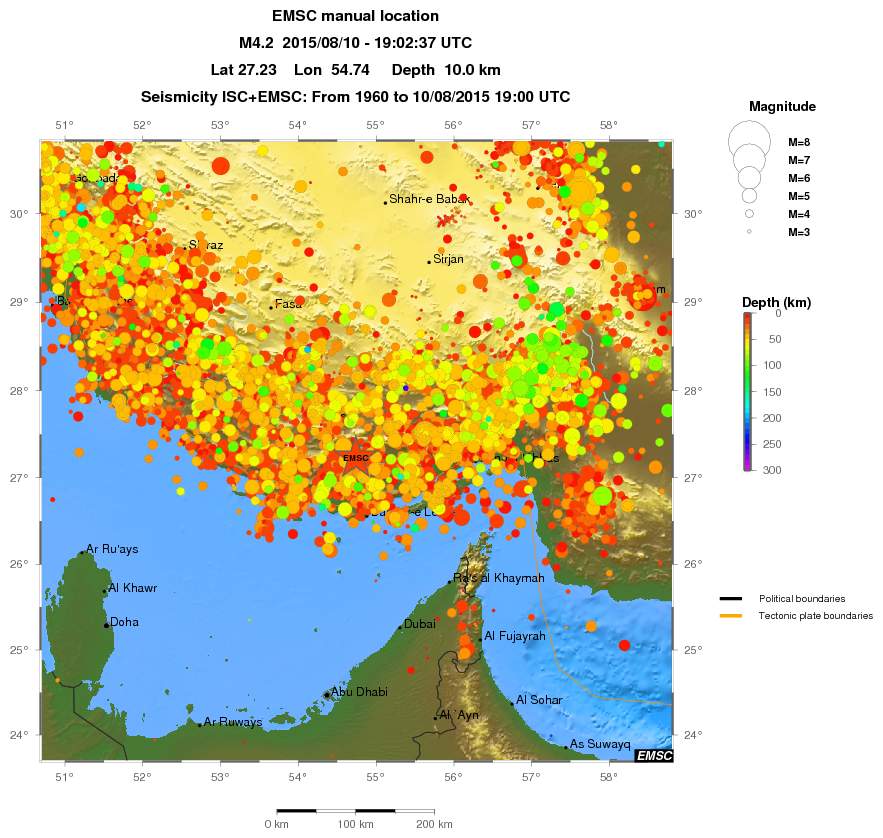 regional depth historical seismicity