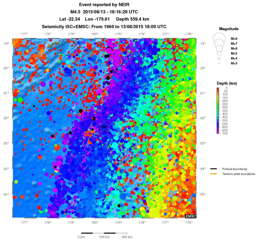 regional depth historical seismicity