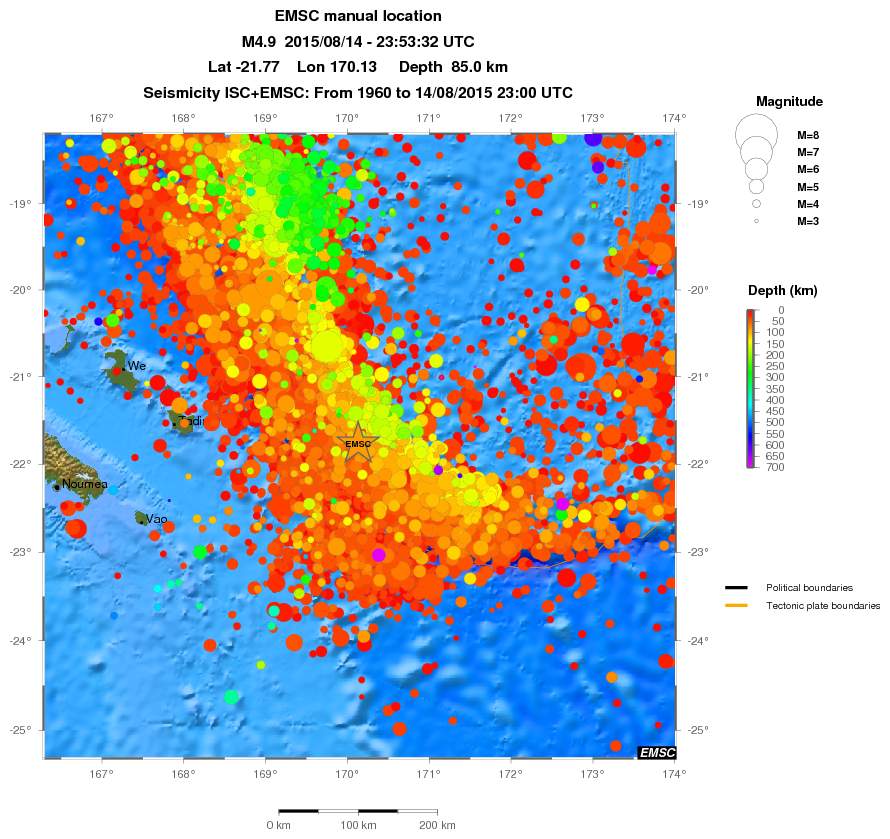 regional depth historical seismicity