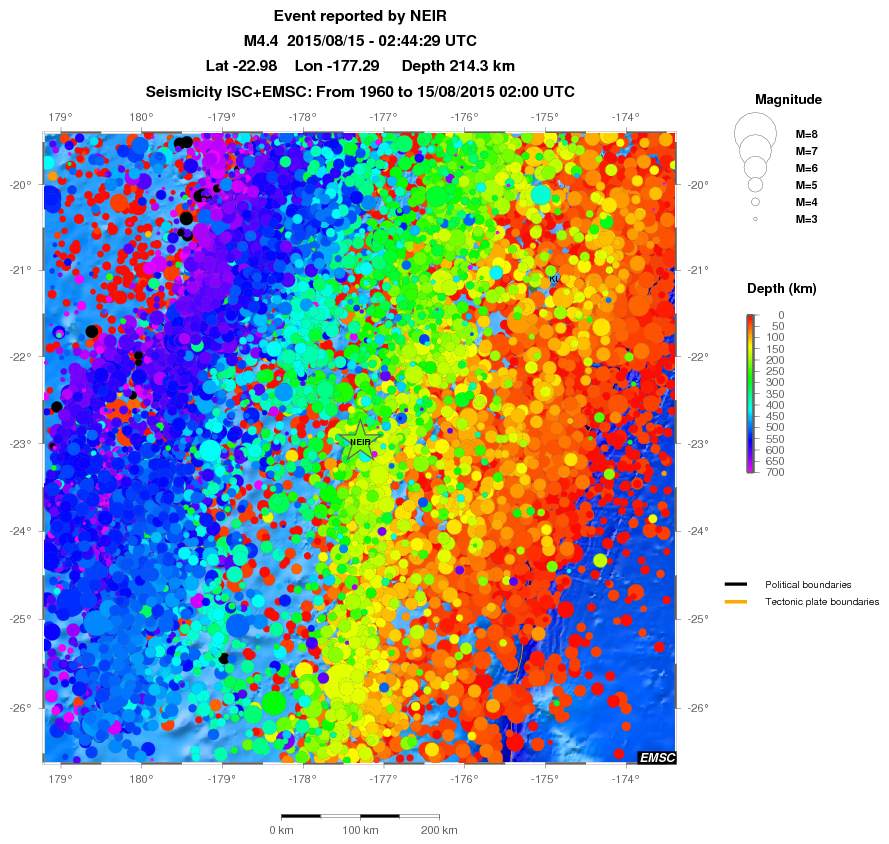 regional depth historical seismicity