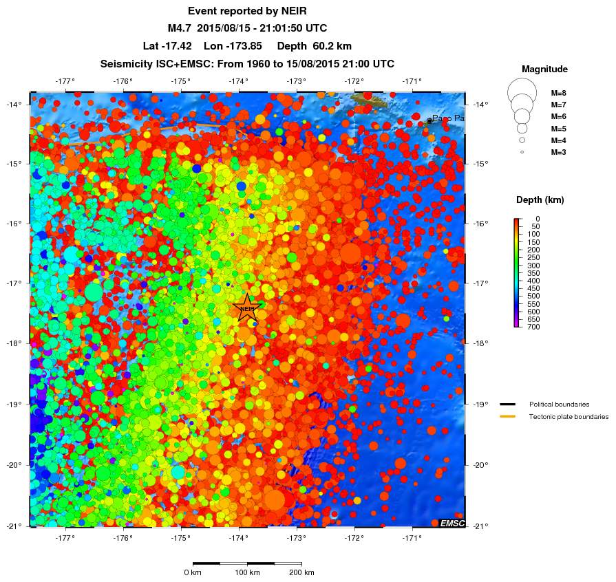 regional depth historical seismicity