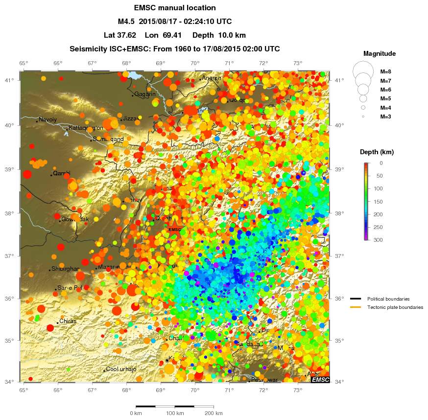 regional depth historical seismicity