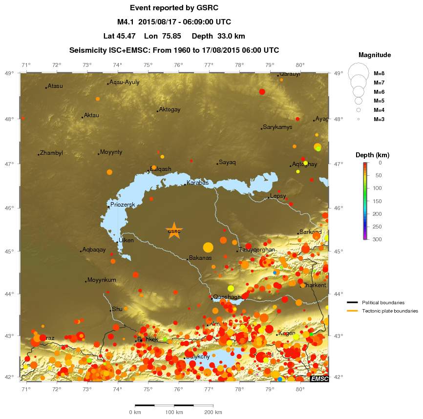 regional depth historical seismicity