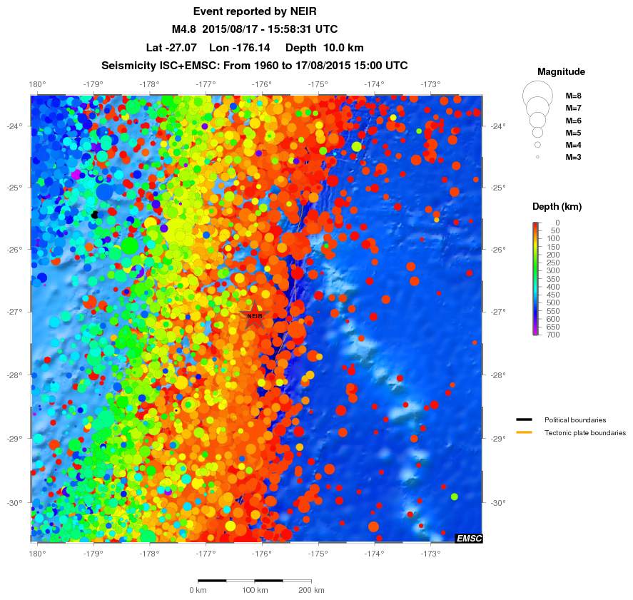 regional depth historical seismicity
