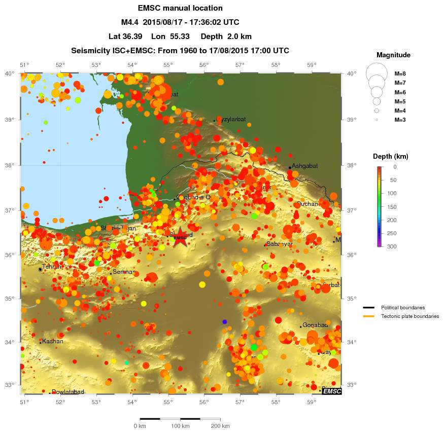 regional depth historical seismicity