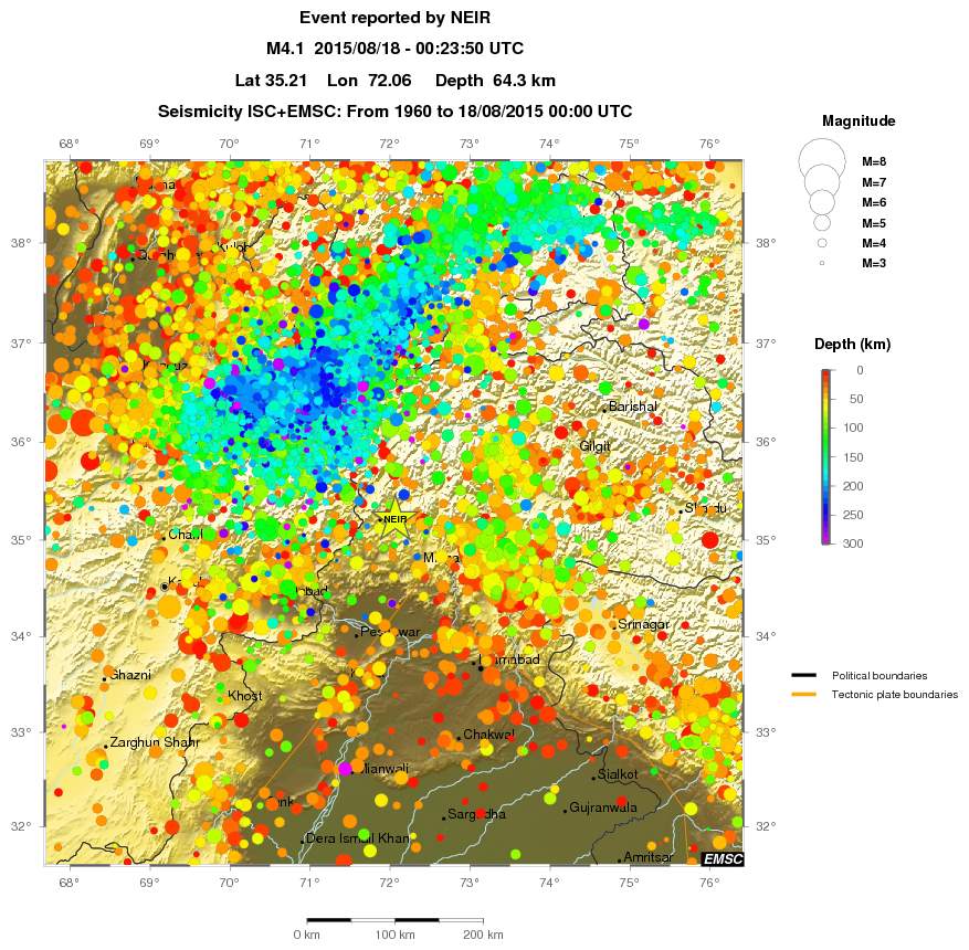 regional depth historical seismicity