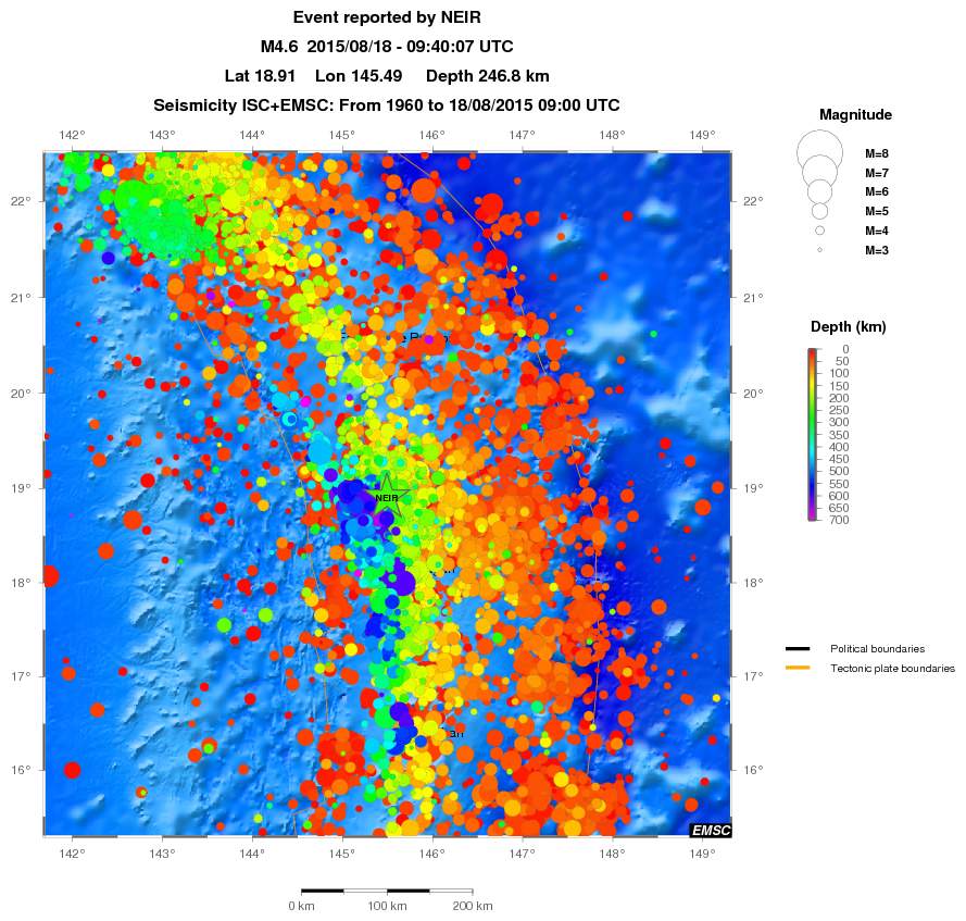 regional depth historical seismicity