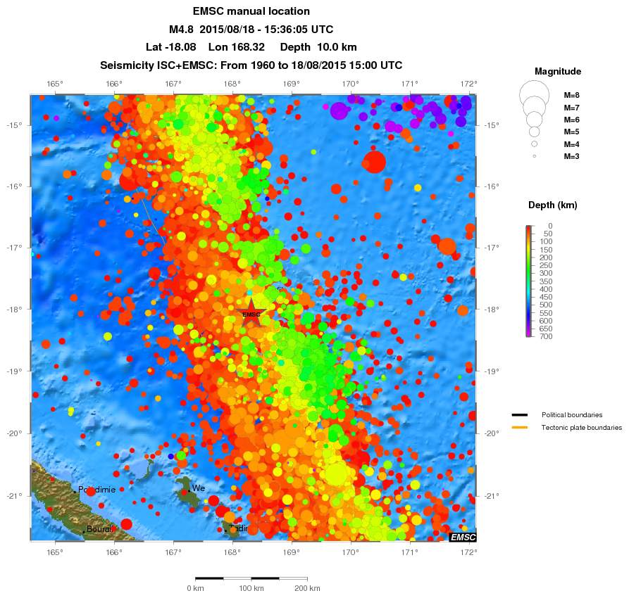 regional depth historical seismicity