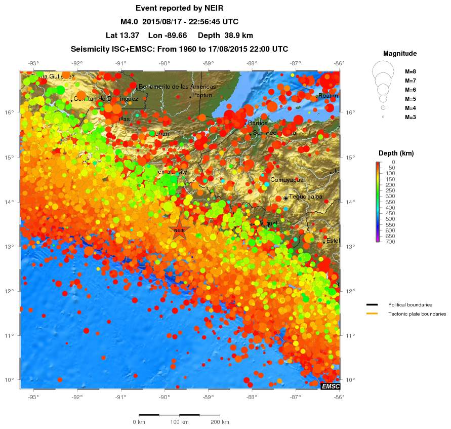 regional depth historical seismicity