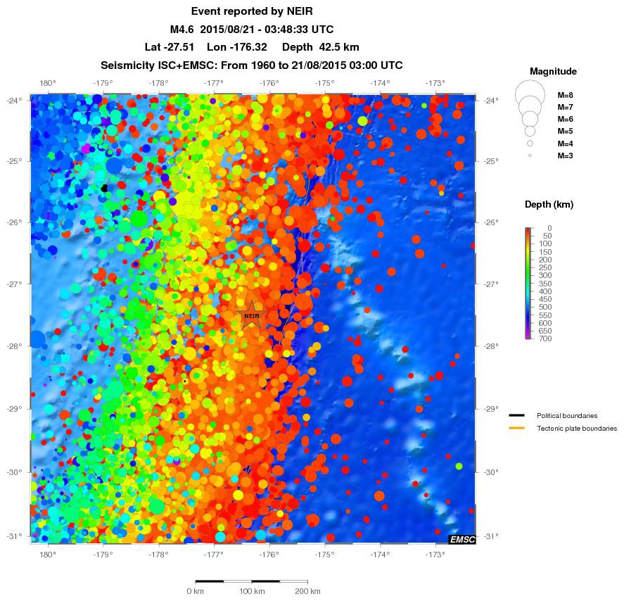 regional depth historical seismicity