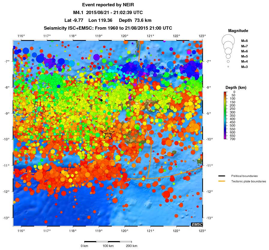 regional depth historical seismicity