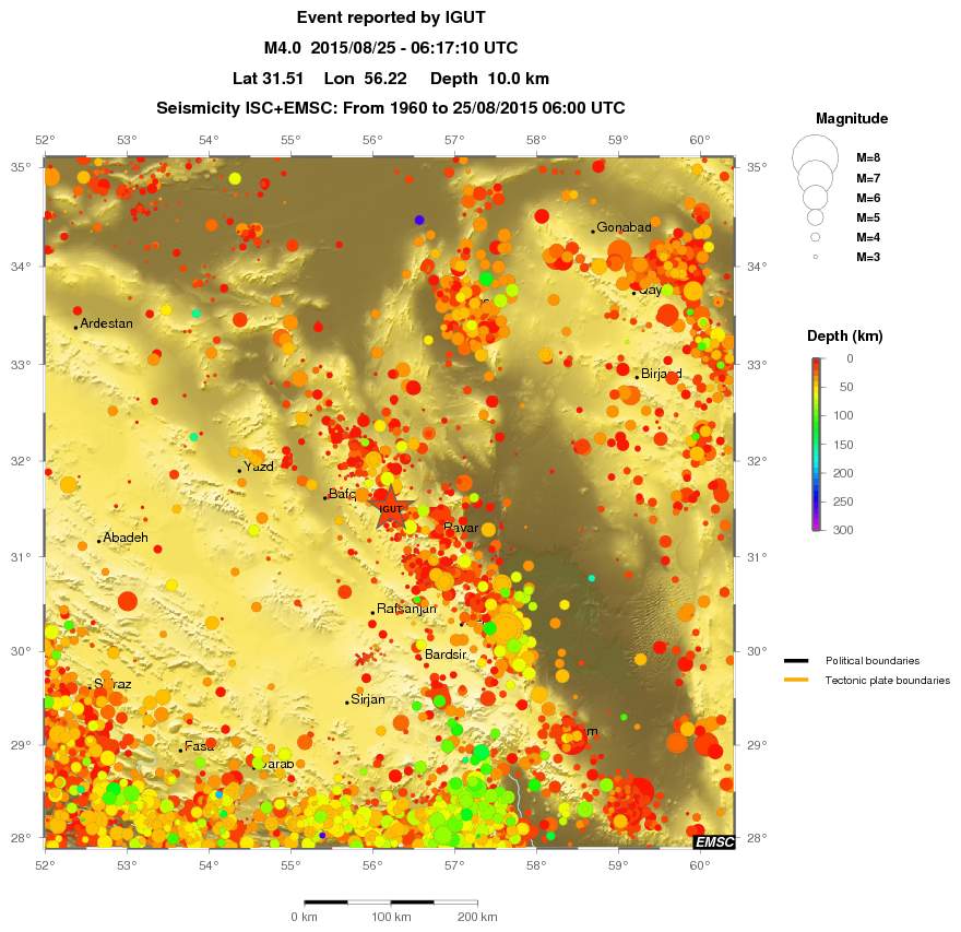 regional depth historical seismicity