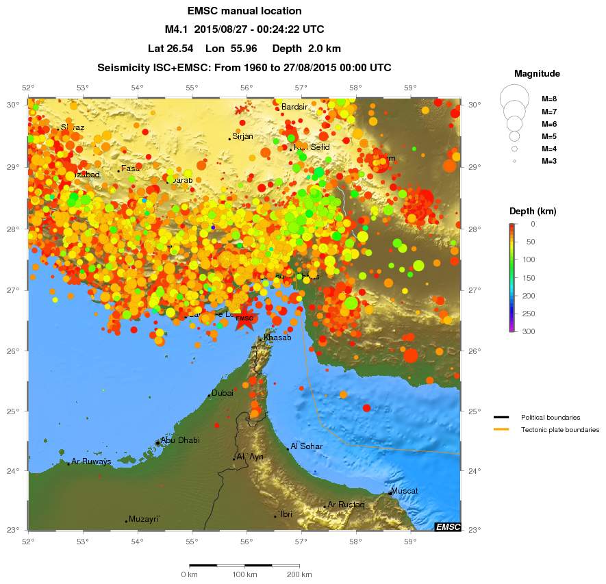 regional depth historical seismicity