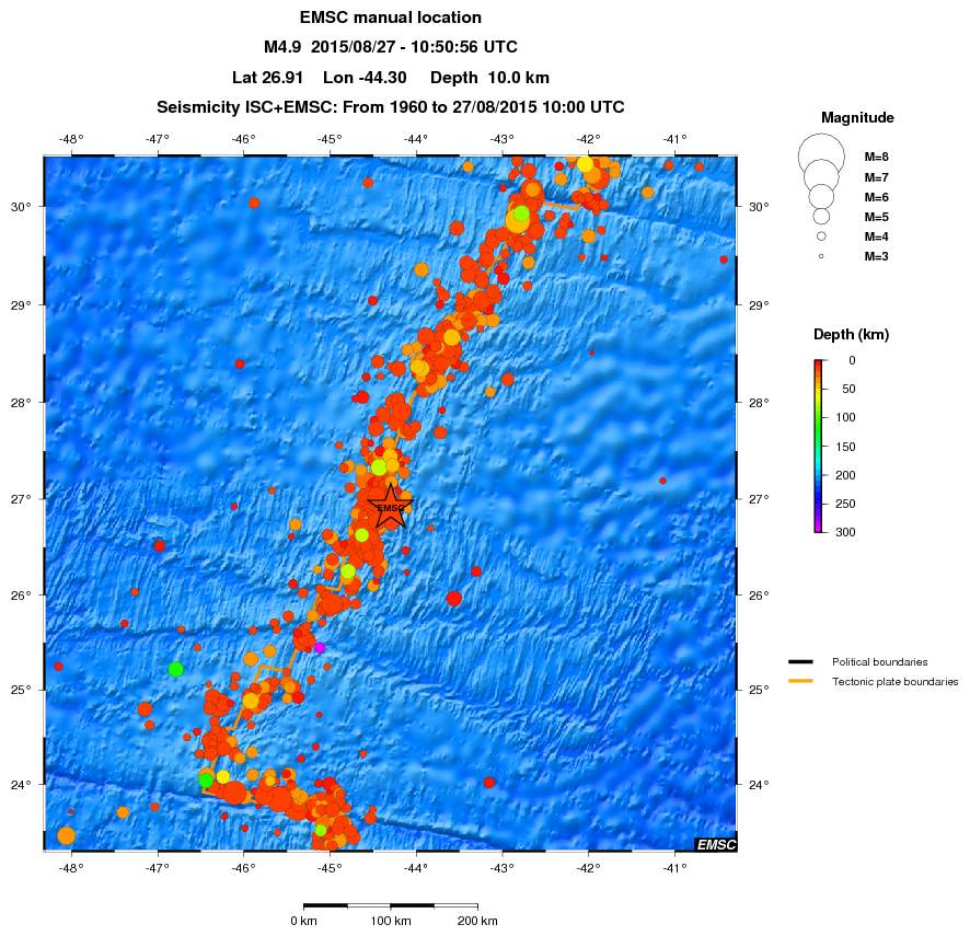 regional depth historical seismicity